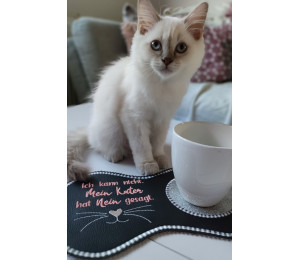 Stickdatei ITH - Mug Rug Spruch "Ich kann nicht. Meine Katze (mein Kater) hat nein gesagt."